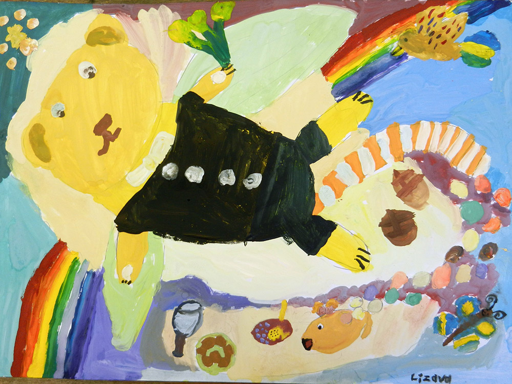 фантазии медвежонка Лапы, автор рисунка Лиза Васильева, 9 лет